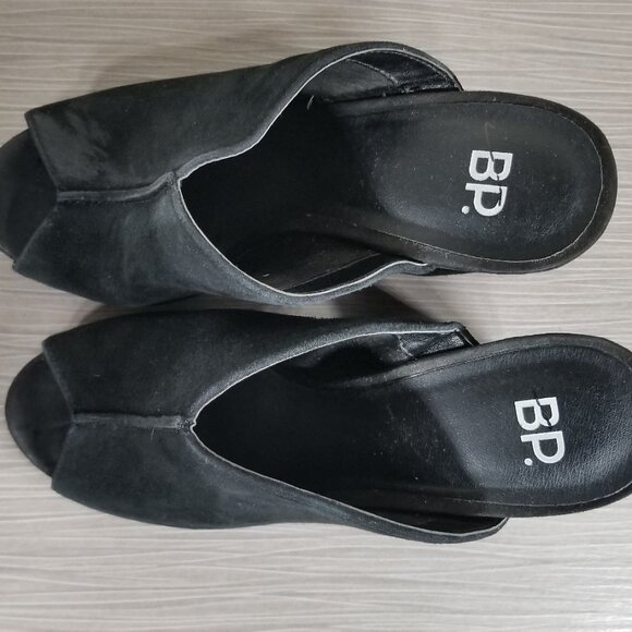BP. Block Heel Peep-Toe Mules, Black Suede, Womens Size 5.5 M - Picture 10 of 12
